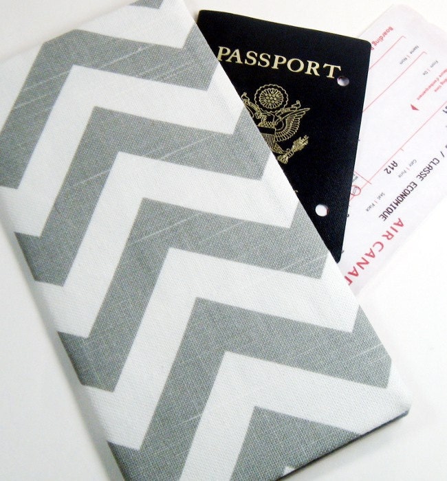 Travel Passport Wallet in Gray Chevron Zig Zag boarding pass case