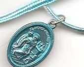 Strokes, St. Andrew Avelino Patron Saint Necklace on Blue Silk
