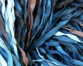 Hand Dyed Ribbon  STORMY SKIES  Curly Black Edge 5  yards
