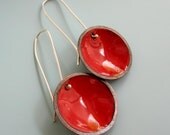 Bright Red Enameled Disc Earrings