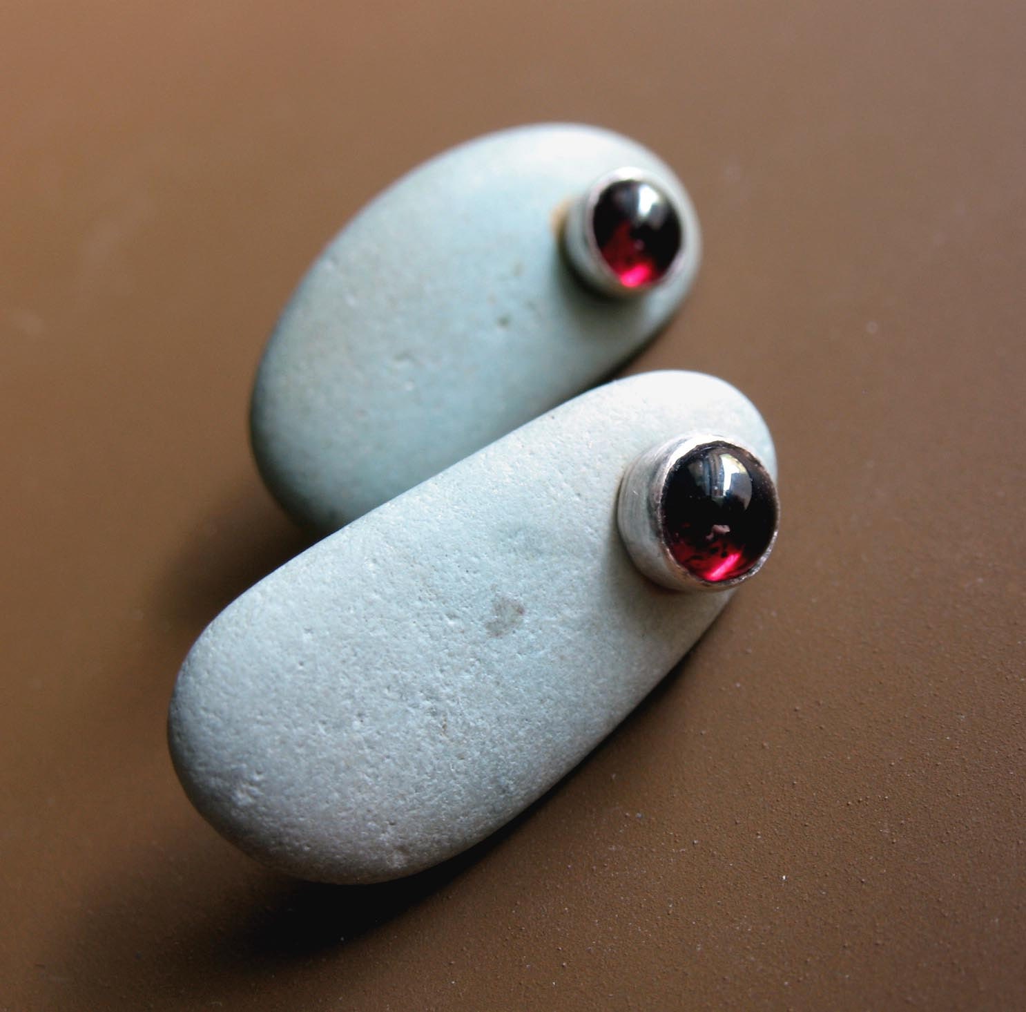 SALE Pebble Earrings with Garnet and Sterling Silver by Ashley Akers
