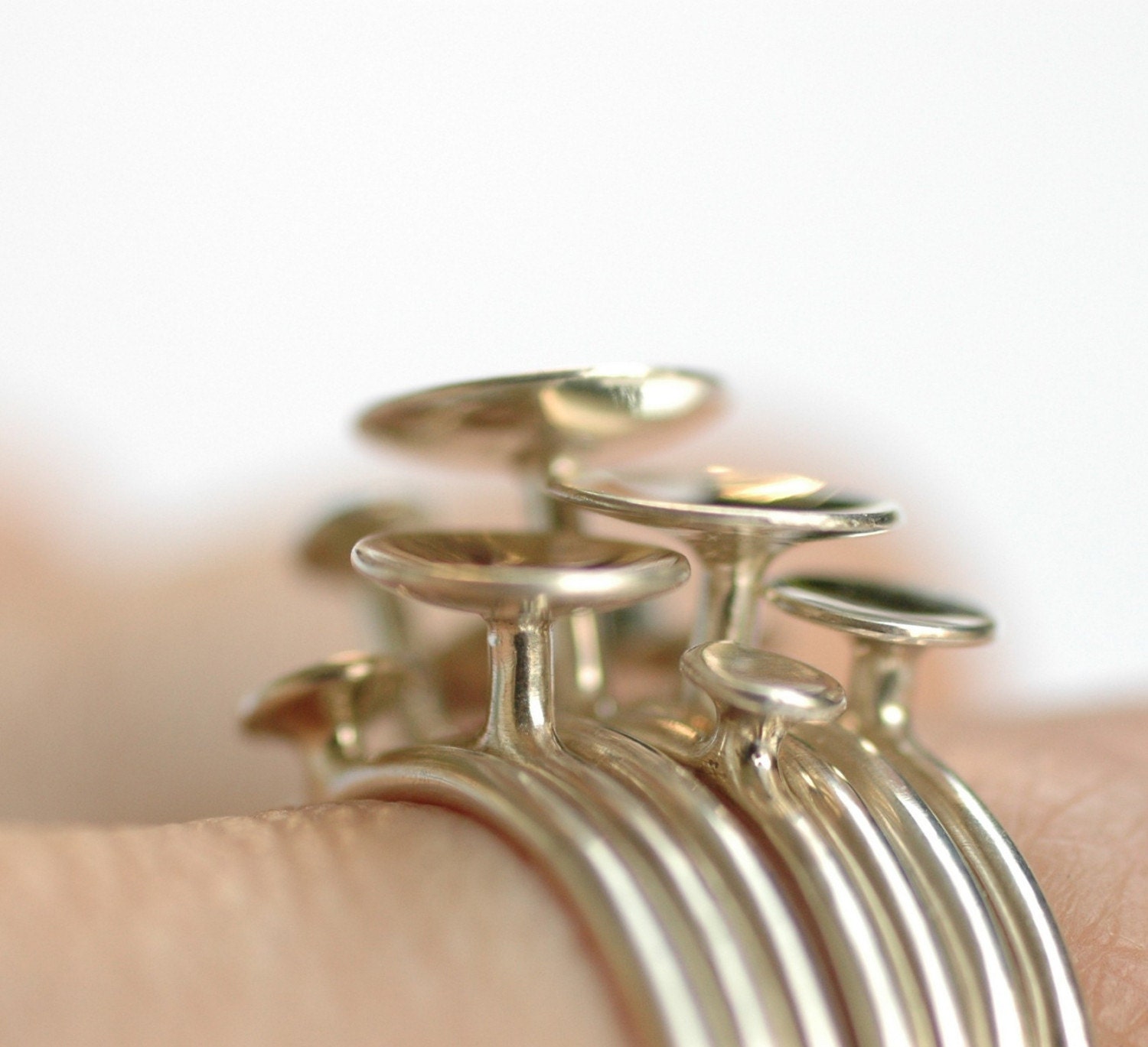 Floating Saucer Ring Set of 7- solid sterling silver
