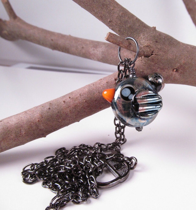 silvered black birdie bird, medium size