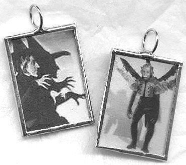 OZ SHADOWS - Wicked Witch and Monkey Minion Art Glass Pendant.