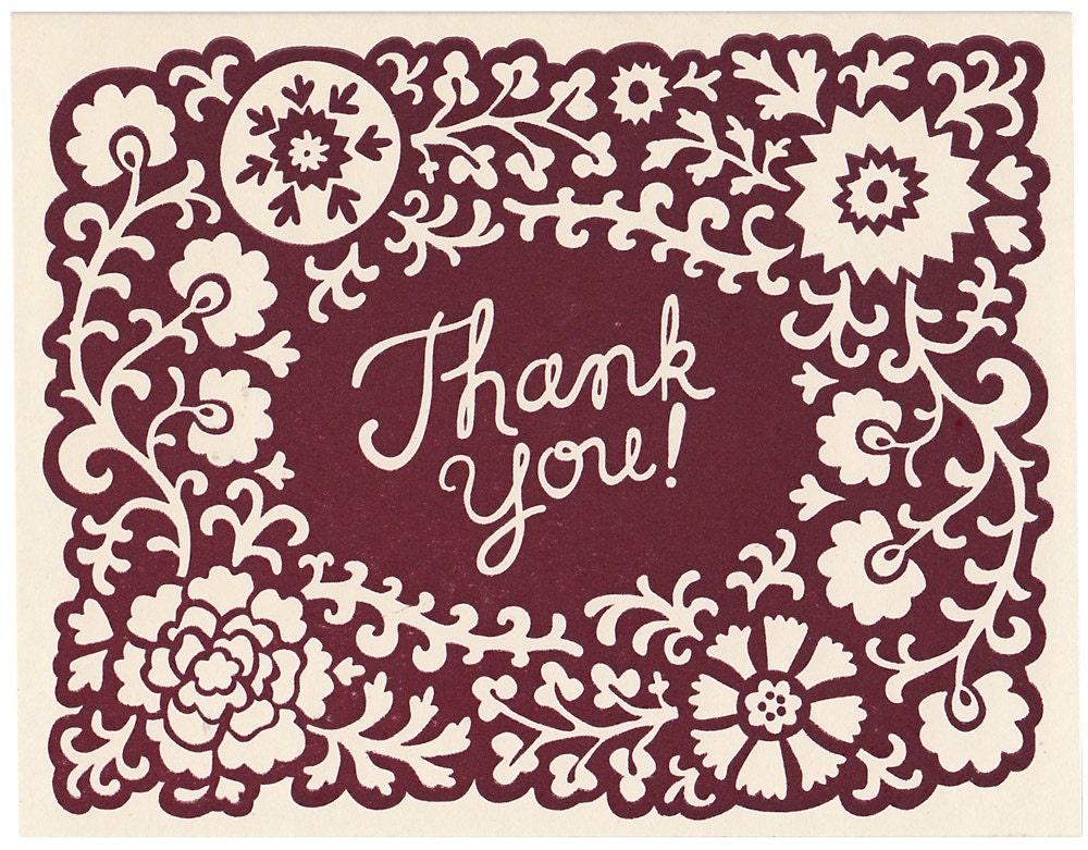 set of five opulent Thank You letterpress cards