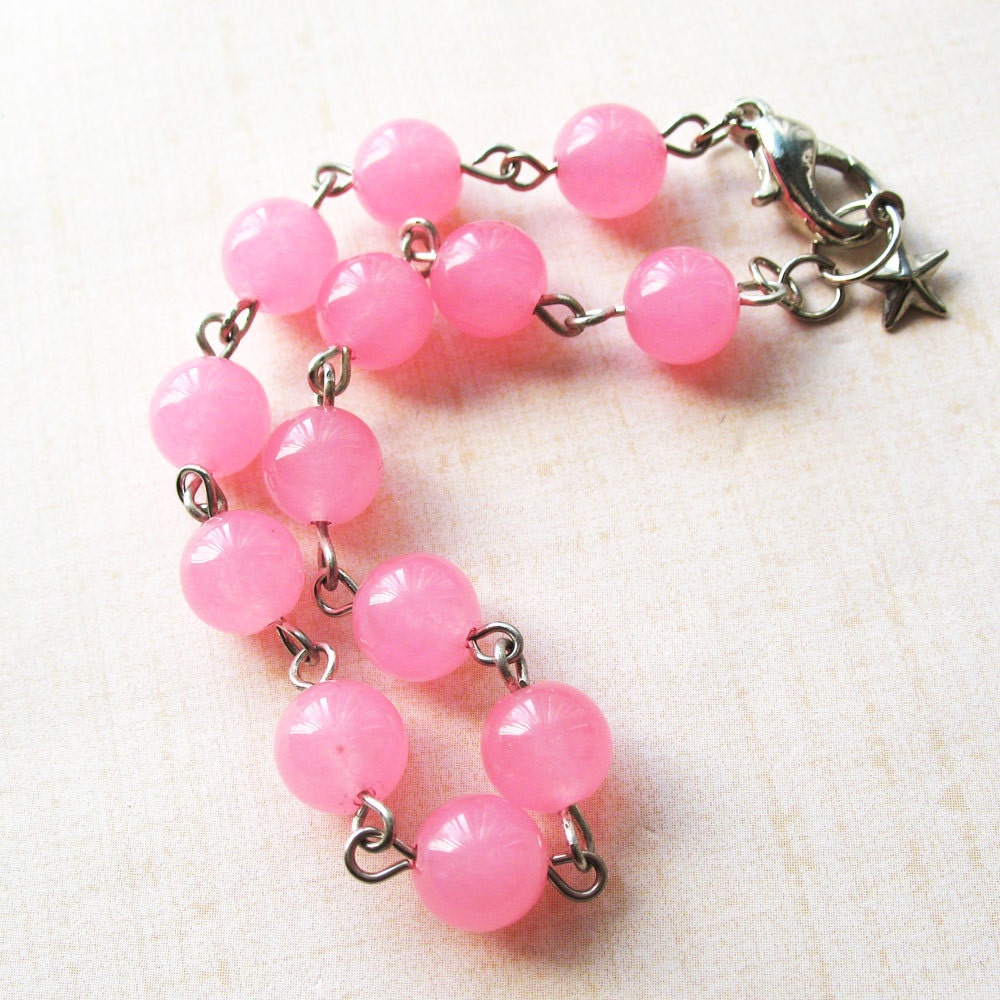 MOTHERS DAY Pink Bead Candy Jade Bracelet  - Beaded Bracelet - Pastel Pink