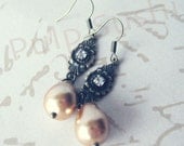 Pearl Drop Dangle Earrings - Vanilla Latte - Wedding Bridesmaid Gift - Swarovski Crystal