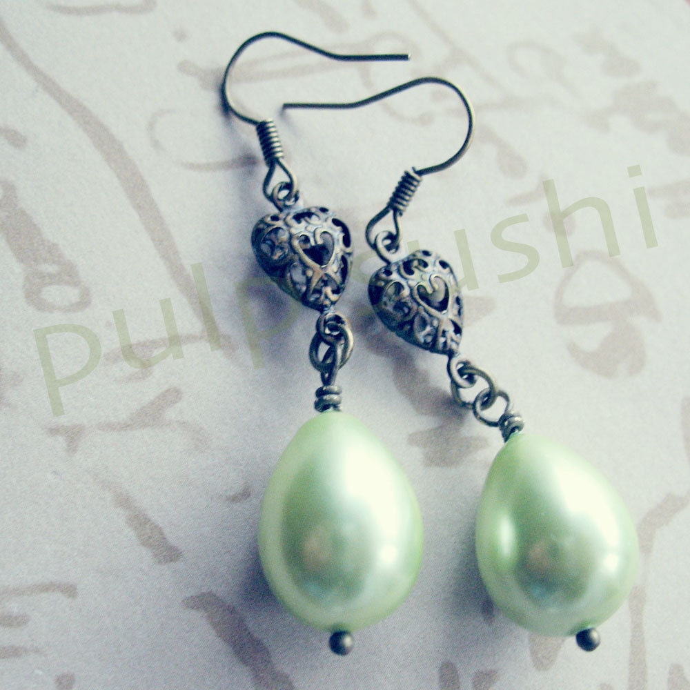 Tea Green Pearl Coat Dangle Earrings - Fanciful Deluxe