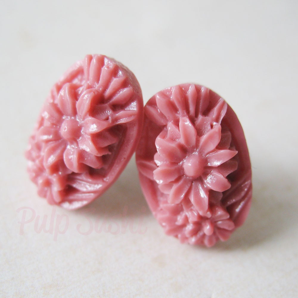 Breast Cancer Awareness - Japanese Flower Stud Earrings - Pink Rose Smoke  FREE US SHIPPING