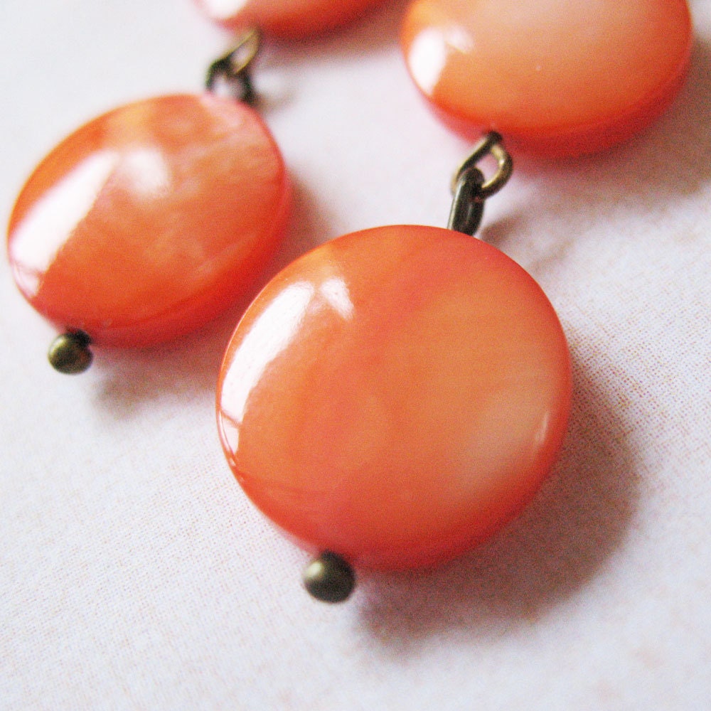 Orange Beaded Earrings Flat Stone Dangle Earrings - Tangerine Dream - Gifts Under 15.00