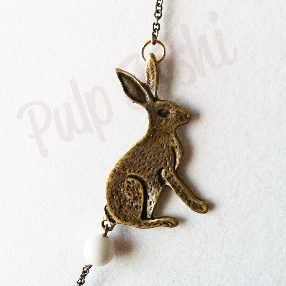 Bunny Rabbit Necklace Antique Brass Necklace - Some Bunny Loves You - Vintage Inspired