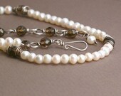 Sarah Necklace - Ivory Pearls and Smokey Quartz with Oxidized Sterling Silver Details