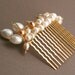 Godiva Hair Comb - Ivory and Champagne Pearl Hair Ornament on 14k Goldfill