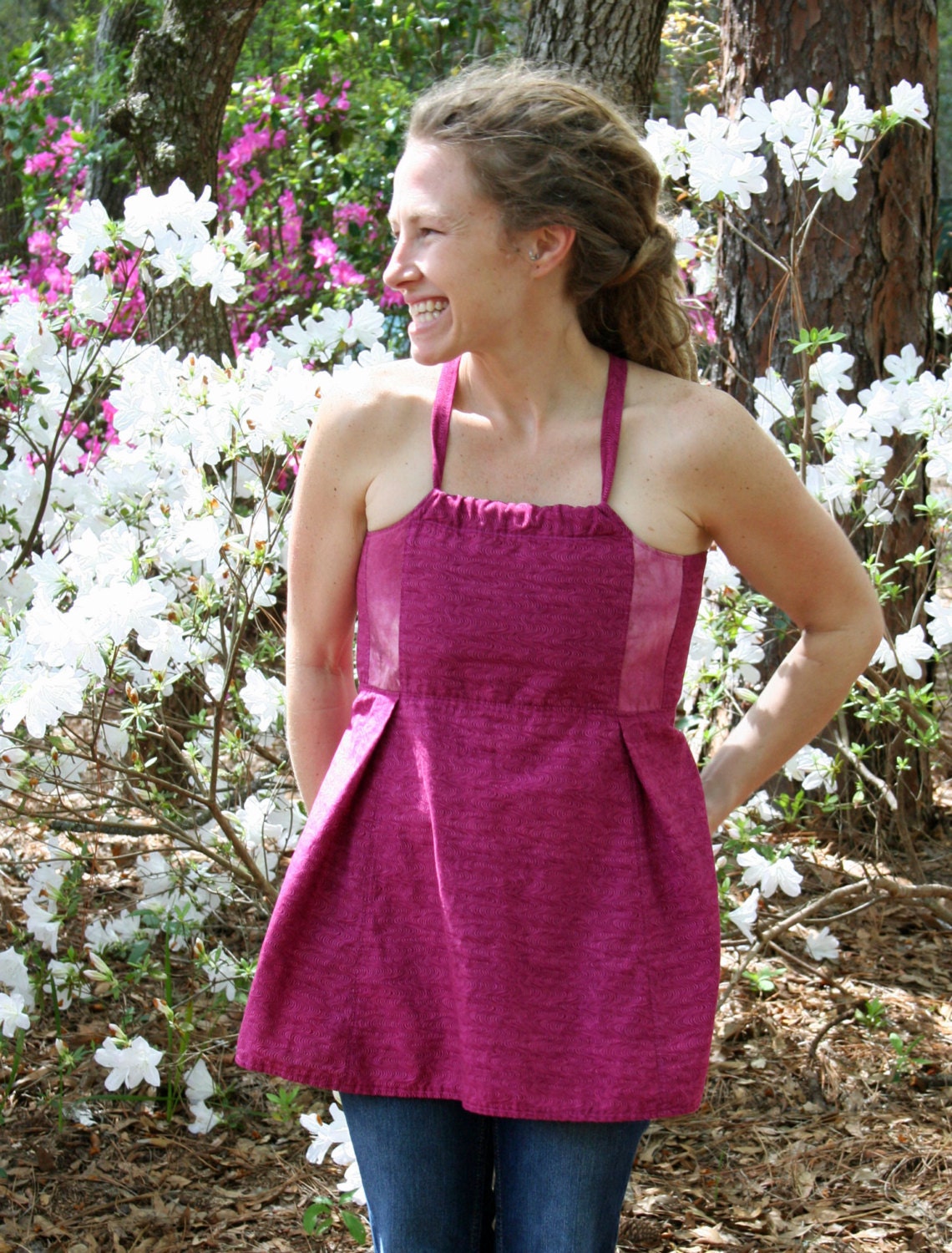 Pink guava ripple closed back apron tank top