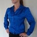 Vintage 80s Risky Business Electric Blue Secretary Blouse Md