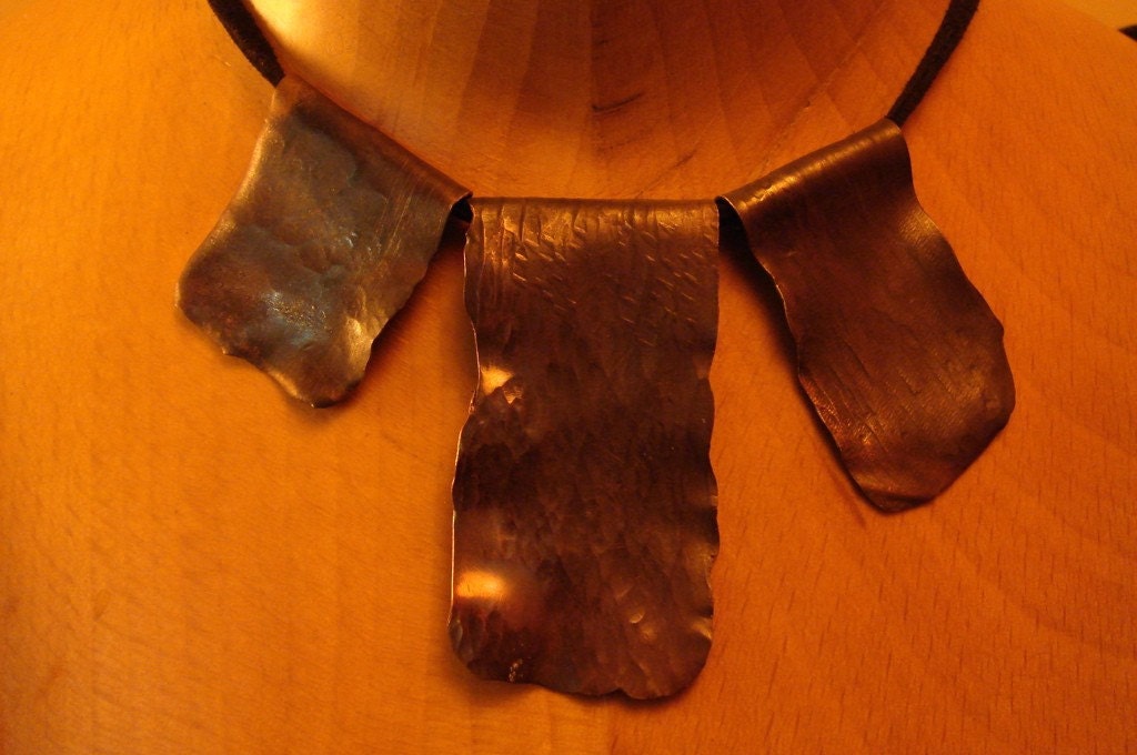 hand hammered copper rectangles on black suede choker