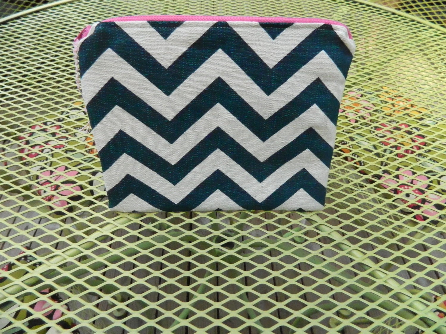 Navy Chevron Zipper Pouch