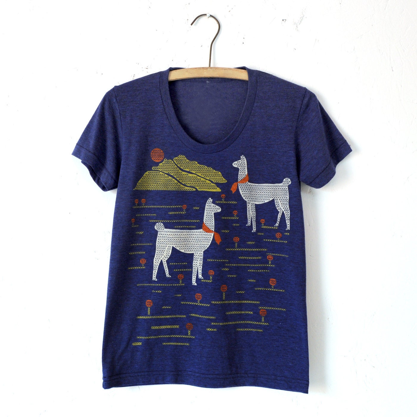 Llamas Tri Blend T-Shirt, Hand Screen Printed by Maryink, Sizes S-XL