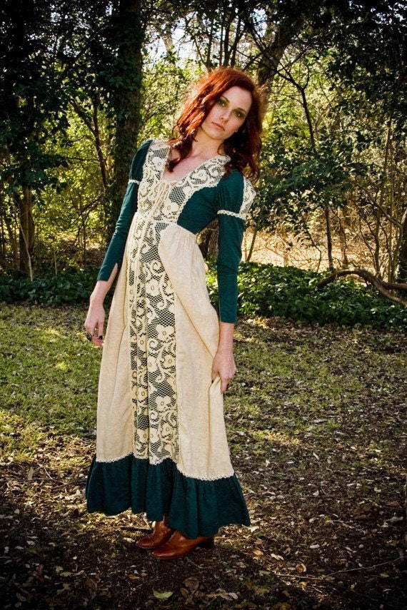 RARE black label Gunne Sax green prairie dress 1960s