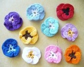 Pansy Delight Crochet Appliques or Embellishments - Mix and Match - 10 of your Color Choice