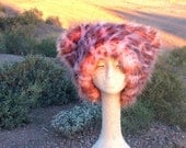 Pink Leopard faux fur hat - KOZY KITTY - fuzzy raver hat burning man desert sagebrush warm fur hat