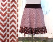 Island Railroad womens Skirt  XS SM MED 1970s vintage fabric - chevron stripes rust white brown skirt - ruffle clothing upcycled clothing