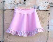 Baby Plaid Mini Skirt - womens ruffle fashion pink vintage fabric skirt upcycled clothing stripes XS S M L teens spring fashion summer skirt