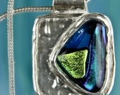 Turquoise Dichroic Glass and PMC pendant