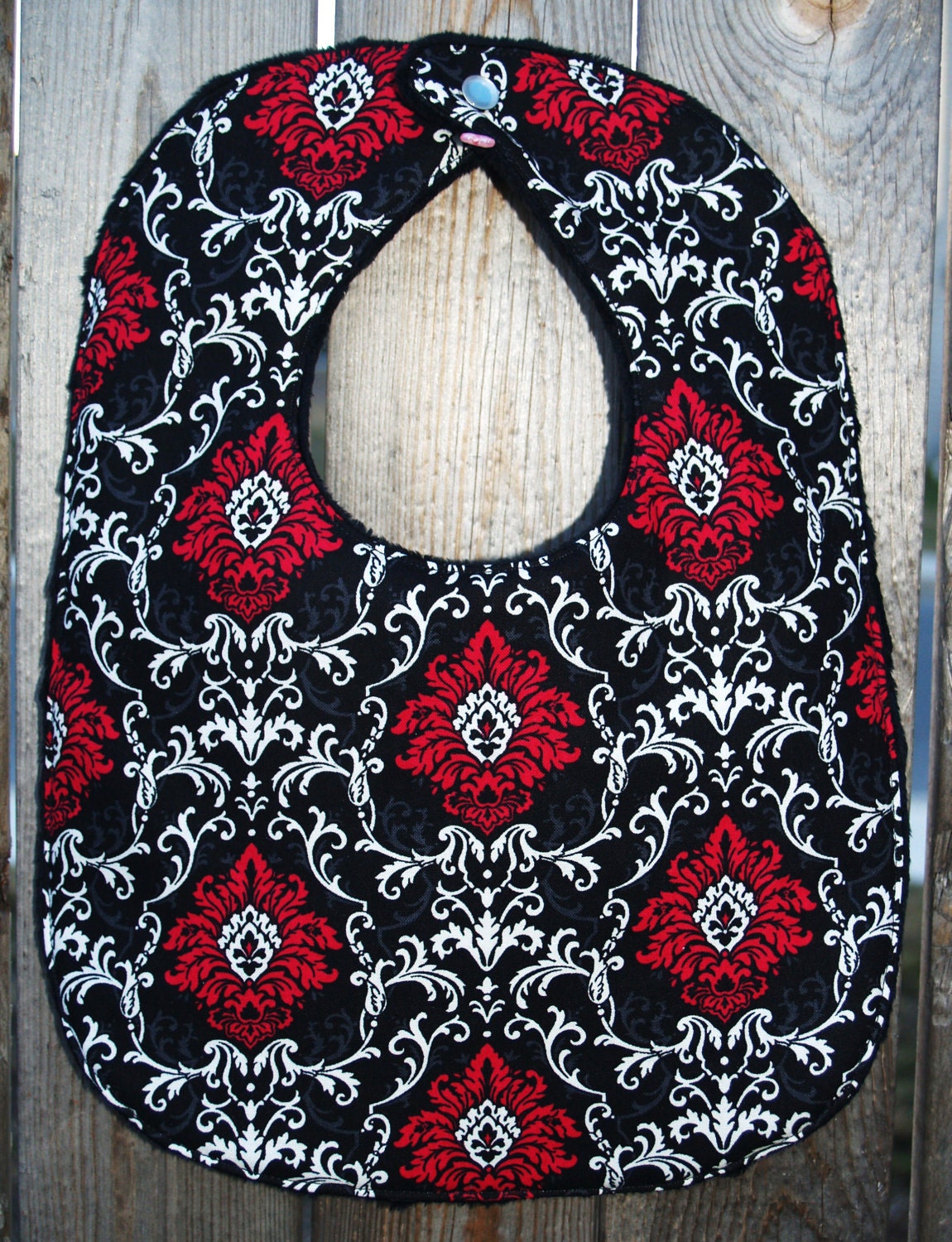 Boutique Cool Black and Red Damask Baby Bib