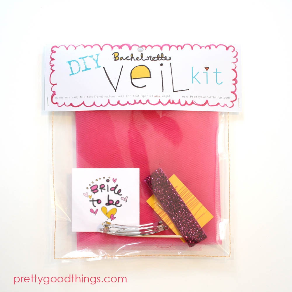 Spring Clearance SIX (6) Hot Pink DIY Bachelorette Veil Kits // bachelorette, bridal shower activity idea // Do It Yourself Kit