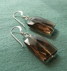 Simple Faceted Rectangular Smoky Quartz Earrings