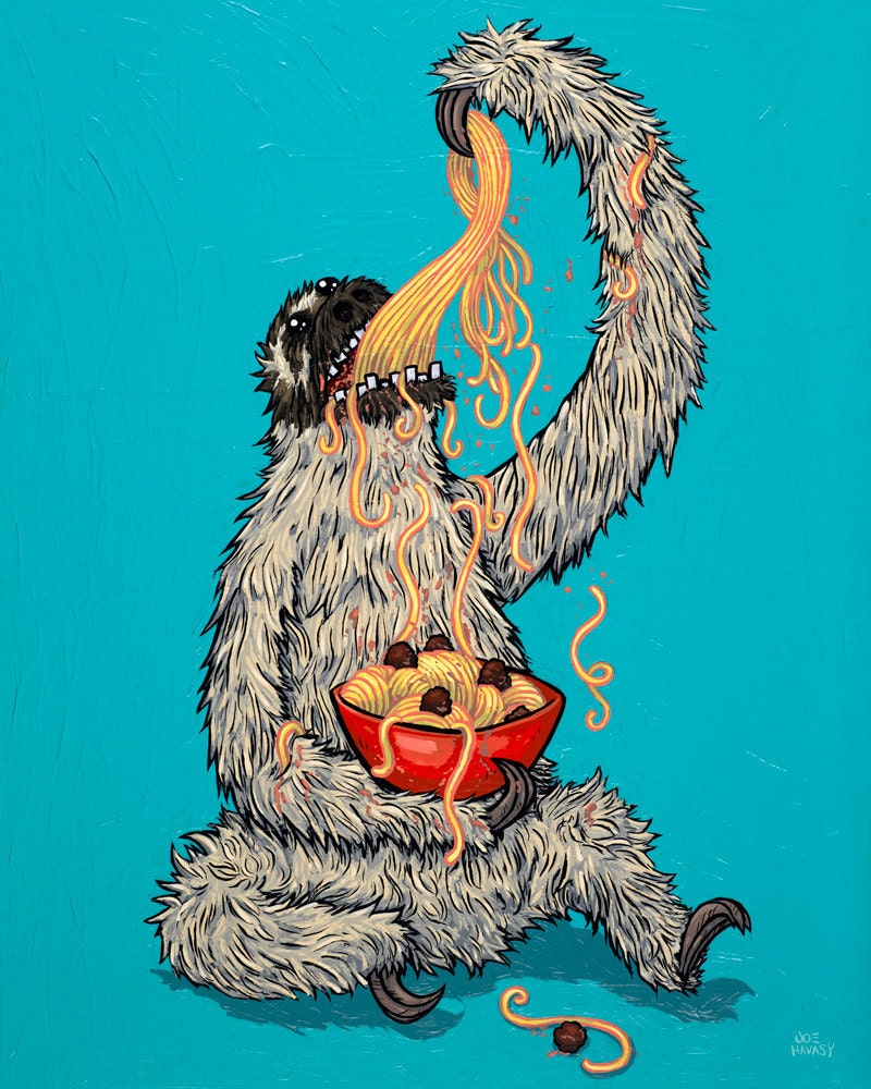 Sloth Eating Spaghetti 8x10 Giclee Print