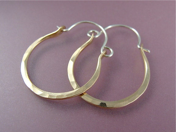 mini aurora ... hand forged, 14k gold filled hoops