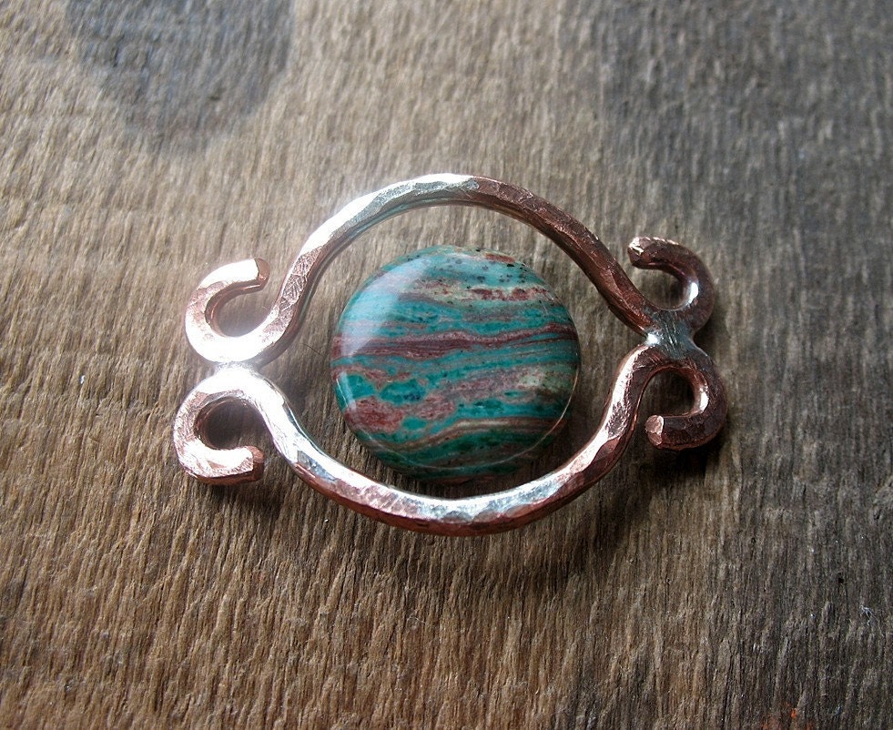 Rainbow Calsilica with Hammered Copper Bead Frame