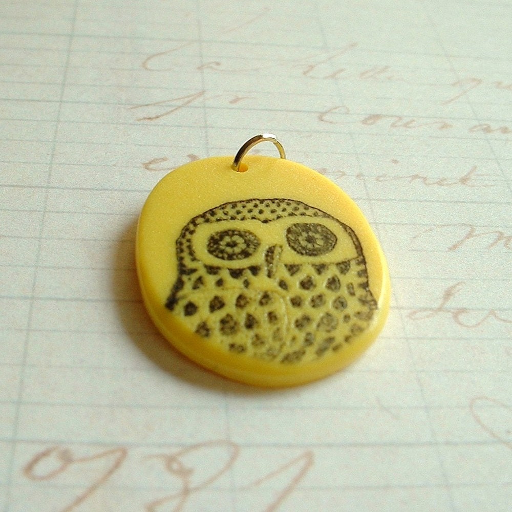 Black Owl - Sunshine Yellow Polymer Clay Pendant