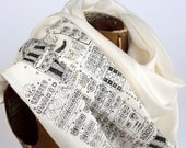 Apollo Cockpit cream pashmina scarf. "Rocket Science." Silkscreened black print. For men or women.