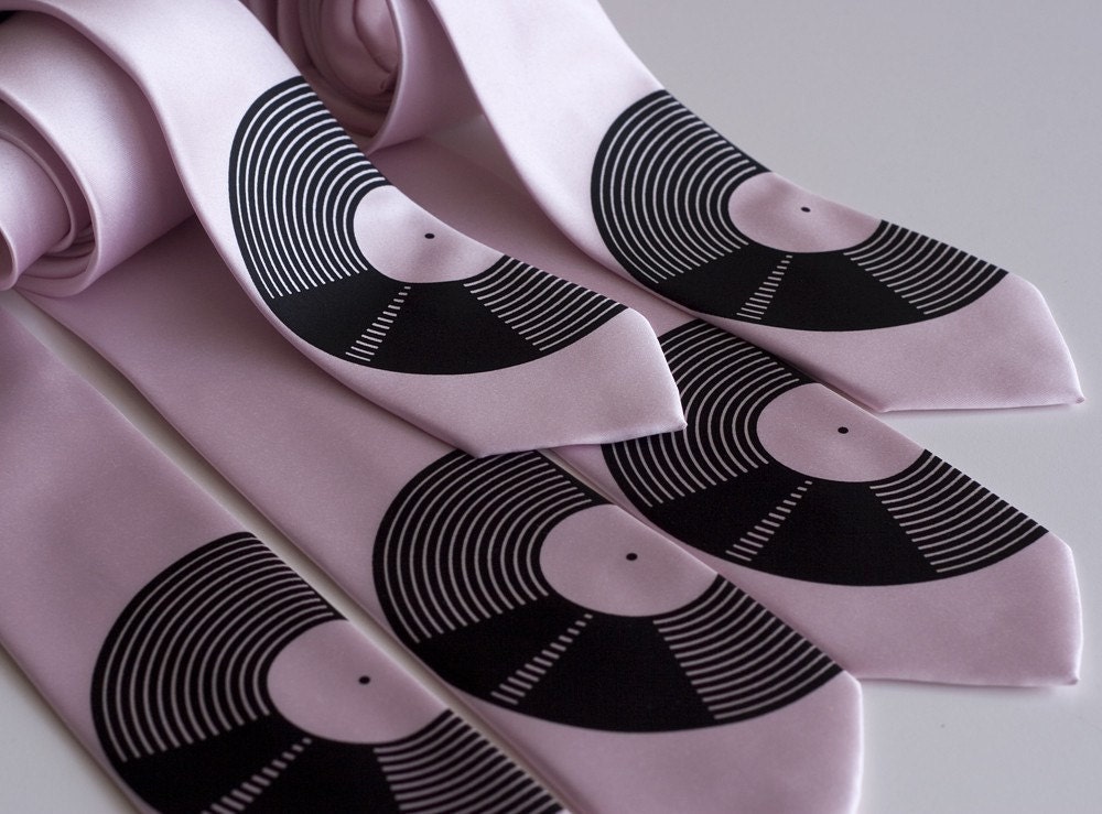 Vinyl Record, silkscreen NARROW necktie, microfiber.