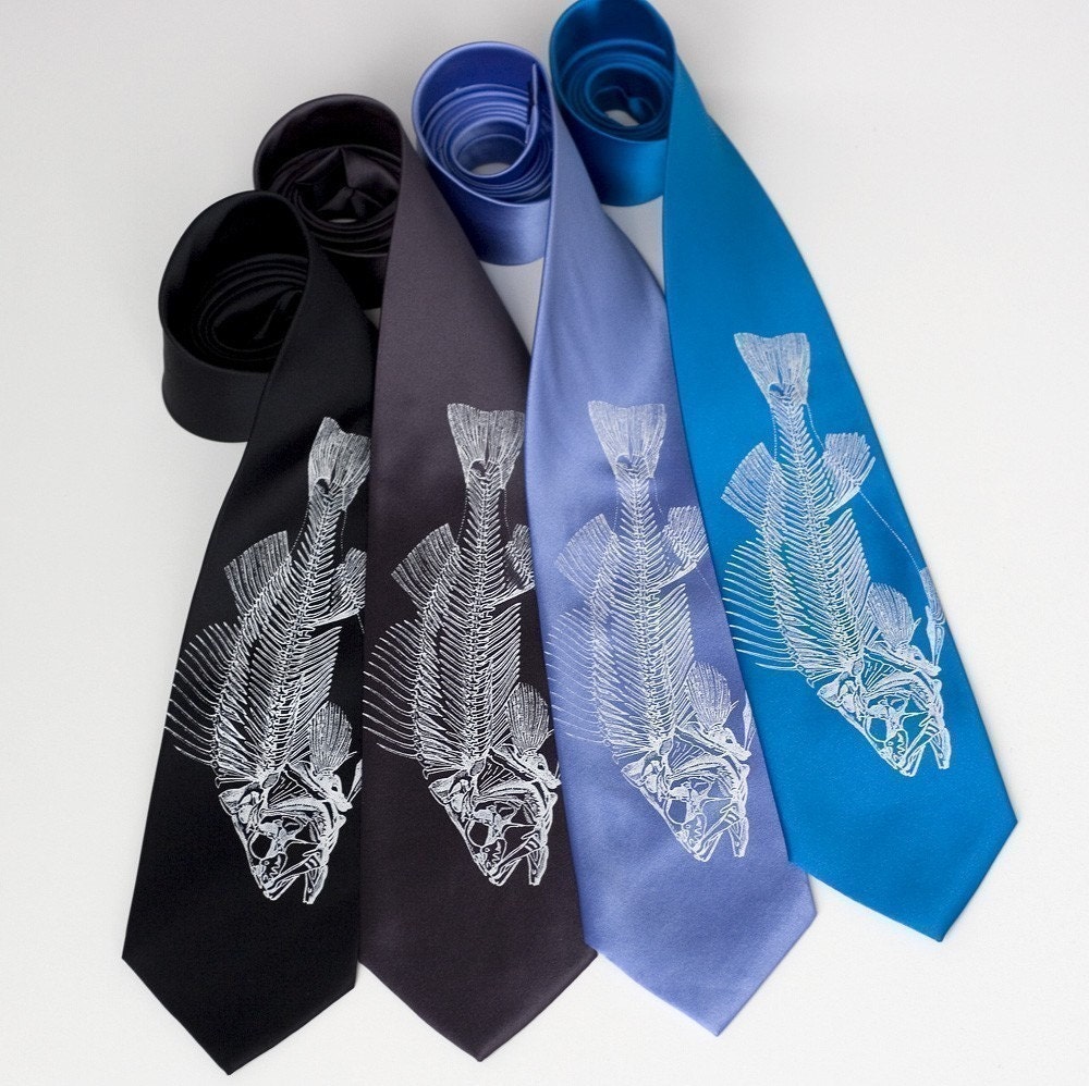 Fish Skeleton necktie. Fisherman's silkscreened microfiber tie.