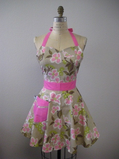 The BELLA Vintage Inspired Pink Dogwood Bloom Full Apron