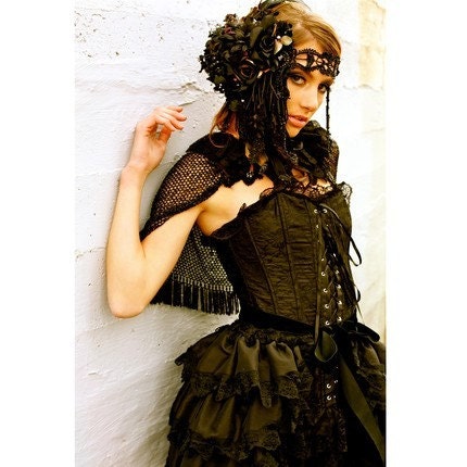 Black Vintage Victorian Bustle Skirt Gothic Burlesque Steampunk Costume Shrug or Cape TO the DEVIL a DAUGHTER by Lovechild Boudoir