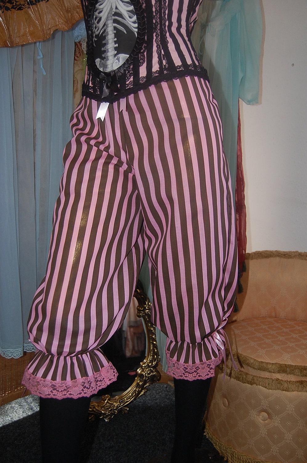 Victorian Stripe Bloomers Steampunk Burlesque  DOLLHOUSE DIVA Pirate Queen Vintage Carnivale Couture
