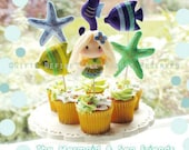 1 Mermaid (boy or girl) and  3 Sea Friends Party Toppers - reusable multi purpose cake topper,  birthday decor or baby shower favors