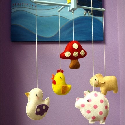 PLAYHOUSE FARM Decorative Mobile Hand-Crafted for the Home, Playroom or Nursery - Made to Order
