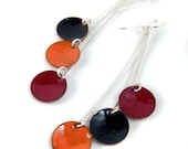 poppies pendula enamel earrings / fire red, harvest orange, black