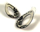 cream lace teardrop loop enamel earrings / eggnog, charcoal, buttermilk, onyx