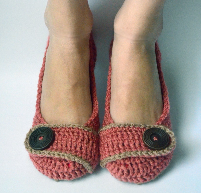 Crochet Womens Slippers, Flats, House Shoes - Country Rose - Made to Order