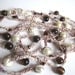 Beaded crocheted necklace or wrap bracelet, glass beads, mother of pearl chips, Coffee and Cream, brown ivory