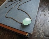 SALE glass pendant necklace in mint green with a minimal style on steel chain
