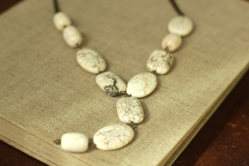 SALE beaded statement necklace with white beads on long chain