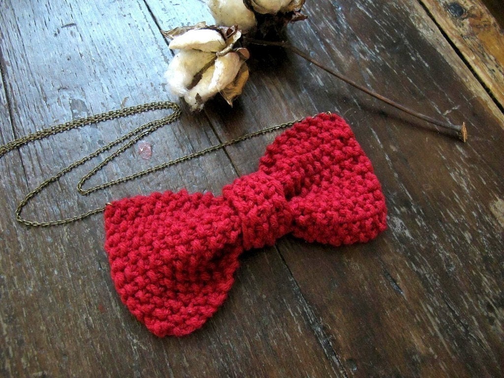 red knit bow tie statement necklace